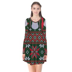 Christmas Pattern Knitted Design Long Sleeve V-neck Flare Dress