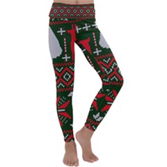 Christmas Pattern Knitted Design Kids  Lightweight Velour Classic Yoga Leggings by Vaneshart