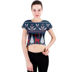 Knitted Christmas Pattern Crew Neck Crop Top