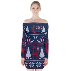 Knitted Christmas Pattern Long Sleeve Off Shoulder Dress