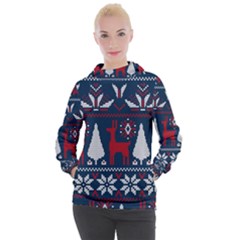 Knitted Christmas Pattern Women s Hooded Pullover