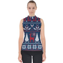 Knitted Christmas Pattern Mock Neck Shell Top by Vaneshart