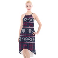 Beautiful Knitted Christmas Pattern High-low Halter Chiffon Dress  by Vaneshart