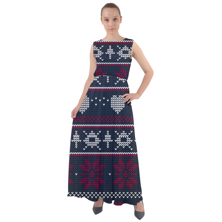Beautiful Knitted Christmas Pattern Chiffon Mesh Boho Maxi Dress