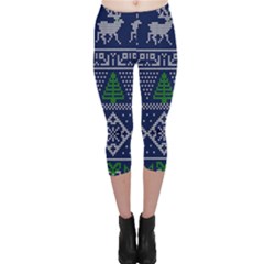 Beautiful Knitted Christmas Pattern Blur Green Capri Leggings 