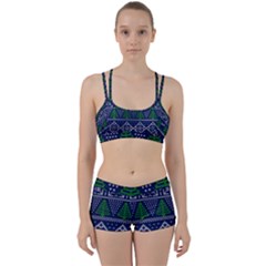 Beautiful Knitted Christmas Pattern Blur Green Perfect Fit Gym Set