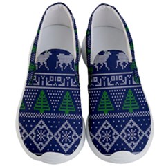 Beautiful Knitted Christmas Pattern Blur Green Men s Lightweight Slip Ons by Vaneshart