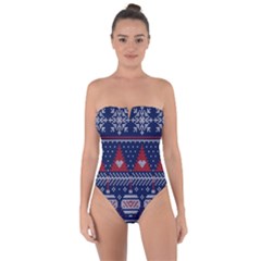 Beautiful Knitted Christmas Pattern Tie Back One Piece Swimsuit
