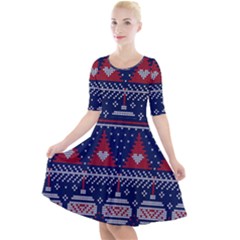 Beautiful Knitted Christmas Pattern Quarter Sleeve A-line Dress by Vaneshart