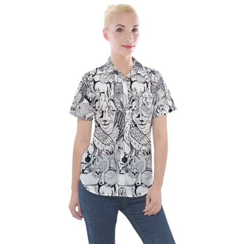 Animal Seamless Pattern Women s Short Sleeve Pocket Shirt by Vaneshart