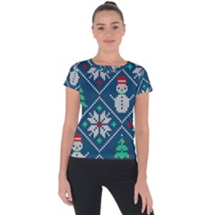 Knitted Christmas Pattern Short Sleeve Sports Top 