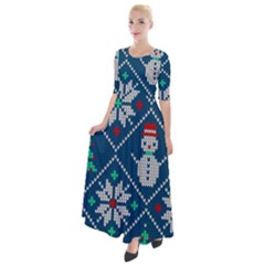 Knitted Christmas Pattern Half Sleeves Maxi Dress by Vaneshart