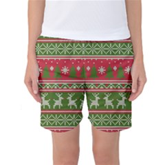 Christmas Knitting Pattern Women s Basketball Shorts by Vaneshart