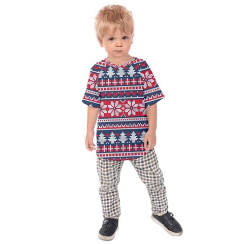 Beautiful Knitted Christmas Pattern Kids  Raglan Tee by Vaneshart