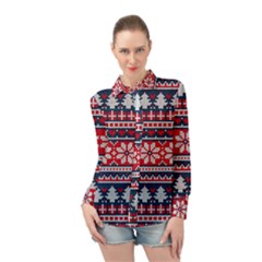 Beautiful Knitted Christmas Pattern Long Sleeve Chiffon Shirt