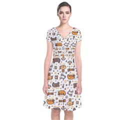 Animal Patterns Safari Short Sleeve Front Wrap Dress