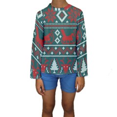 Beautiful Knitted Christmas Pattern Kids  Long Sleeve Swimwear