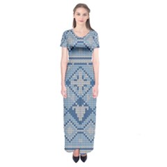 Beautiful Knitted Christmas Pattern Short Sleeve Maxi Dress