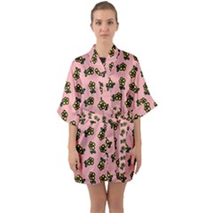 Daisy Pink Half Sleeve Satin Kimono  by snowwhitegirl
