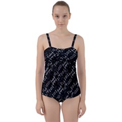 Black And White Ethnic Geometric Pattern Twist Front Tankini Set by dflcprintsclothing