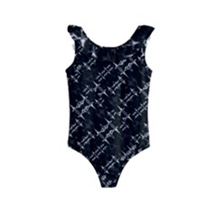 Black And White Ethnic Geometric Pattern Kids  Frill Swimsuit