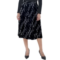 Black And White Ethnic Geometric Pattern Classic Velour Midi Skirt  by dflcprintsclothing