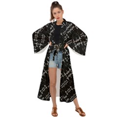 Black And White Ethnic Geometric Pattern Maxi Kimono by dflcprintsclothing