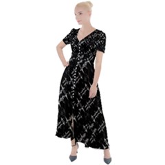 Black And White Ethnic Geometric Pattern Button Up Short Sleeve Maxi Dress by dflcprintsclothing