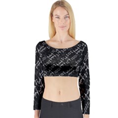 Black And White Ethnic Geometric Pattern Long Sleeve Crop Top by dflcprintsclothing