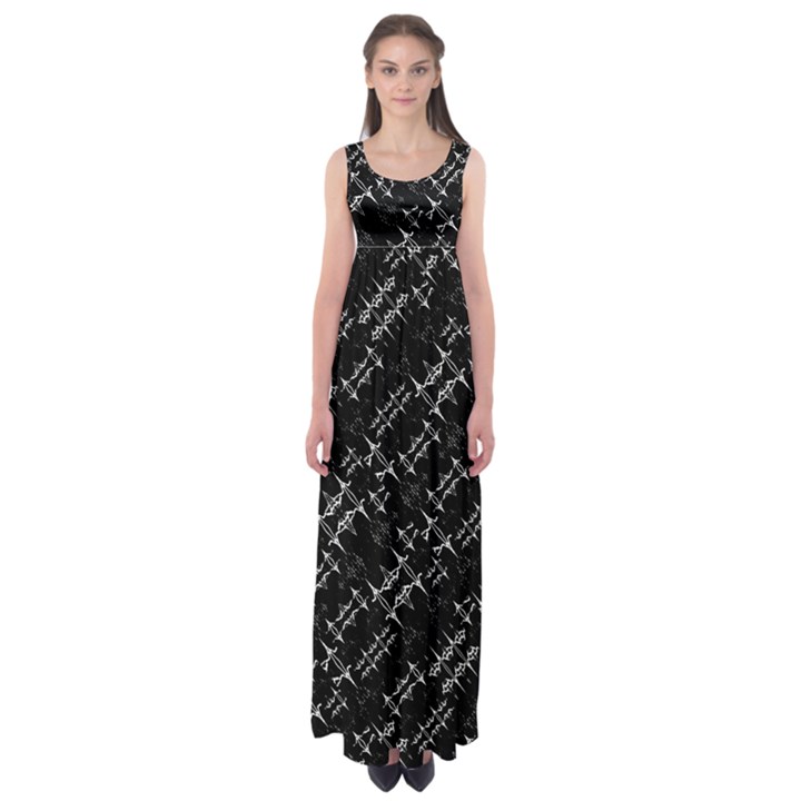 Black And White Ethnic Geometric Pattern Empire Waist Maxi Dress
