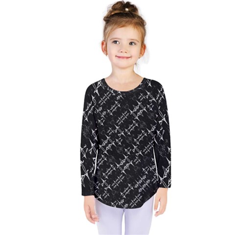 Black And White Ethnic Geometric Pattern Kids  Long Sleeve Tee by dflcprintsclothing