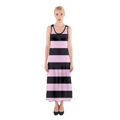 Black And Light Pastel Pink Large Stripes Goth Mime French Style Sleeveless Maxi Dress by genx