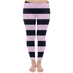 Black And Light Pastel Pink Large Stripes Goth Mime French Style Classic Winter Leggings by genx