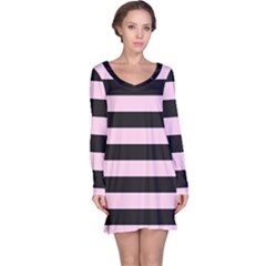 Black And Light Pastel Pink Large Stripes Goth Mime French Style Long Sleeve Nightdress by genx