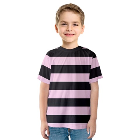 Black And Light Pastel Pink Large Stripes Goth Mime French Style Kids  Sport Mesh Tee by genx