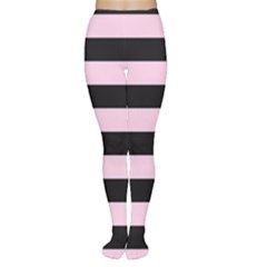 Black And Light Pastel Pink Large Stripes Goth Mime French Style Tights by genx