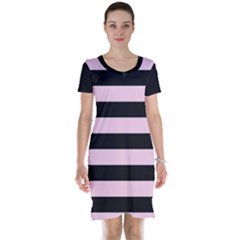 Black And Light Pastel Pink Large Stripes Goth Mime French Style Short Sleeve Nightdress by genx