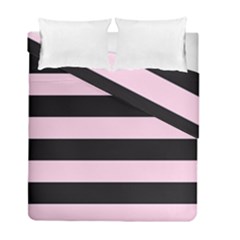 Black And Light Pastel Pink Large Stripes Goth Mime French Style Duvet Cover Double Side (full/ Double Size) by genx
