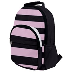 Black And Light Pastel Pink Large Stripes Goth Mime French Style Rounded Multi Pocket Backpack by genx