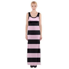 Black And Light Pastel Pink Large Stripes Goth Mime French Style Thigh Split Maxi Dress by genx