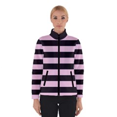 Black And Light Pastel Pink Large Stripes Goth Mime French Style Winter Jacket by genx