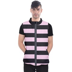 Black And Light Pastel Pink Large Stripes Goth Mime French Style Men s Puffer Vest by genx
