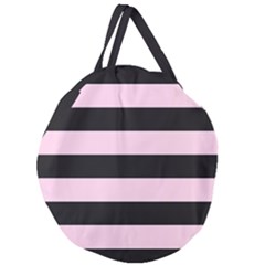 Black And Light Pastel Pink Large Stripes Goth Mime French Style Giant Round Zipper Tote by genx