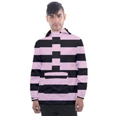 Black And Light Pastel Pink Large Stripes Goth Mime French Style Men s Front Pocket Pullover Windbreaker by genx