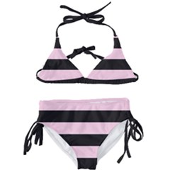 Black And Light Pastel Pink Large Stripes Goth Mime French Style Kids  Classic Bikini Set by genx