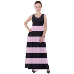 Black And Light Pastel Pink Large Stripes Goth Mime French Style Empire Waist Velour Maxi Dress by genx