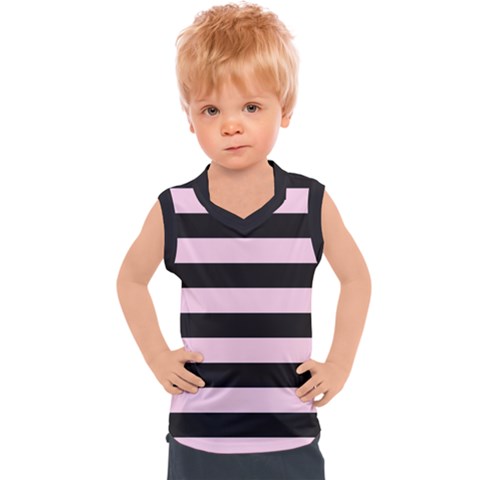 Black And Light Pastel Pink Large Stripes Goth Mime French Style Kids  Sport Tank Top by genx