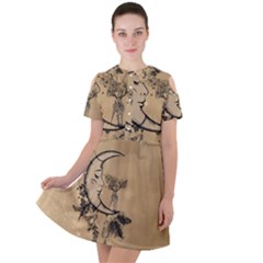 Deer On A Mooon Short Sleeve Shoulder Cut Out Dress 