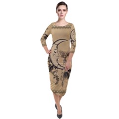 Deer On A Mooon Quarter Sleeve Midi Velour Bodycon Dress by FantasyWorld7