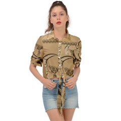 Deer On A Mooon Tie Front Shirt  by FantasyWorld7